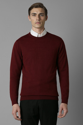 LOUIS PHILIPPE Woven Crew Neck Casual Men Maroon Sweater