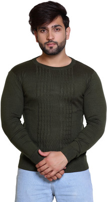 Reveller Solid Round Neck Casual Men Green Sweater