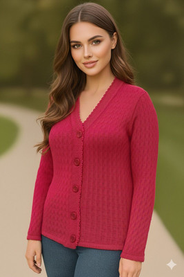 urban trees Solid V Neck Casual Women Pink Sweater