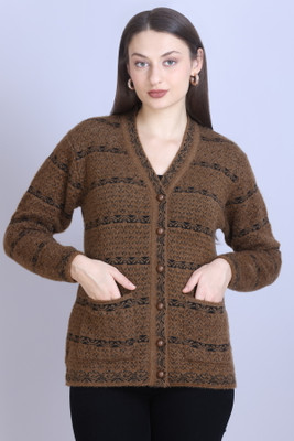 HIMYUG Self Design V Neck Casual Women Reversible Brown Sweater