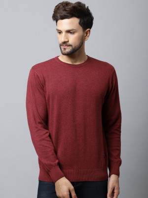 CANTABIL Solid Round Neck Casual Men Maroon Sweater