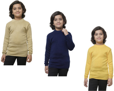 IndiWeaves Solid Round Neck Casual Boys Beige, Dark Blue, Yellow Sweater