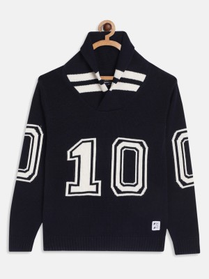 Octave Graphic Print Collared Neck Casual Boys Dark Blue Sweater