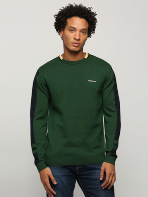 Pepe Jeans Graphic Print Round Neck Casual Men Green Sweater