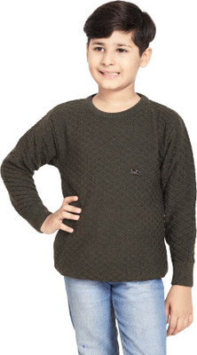 AD & AV Solid Round Neck Casual Boys Dark Green Sweater