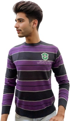 FORWARDS Striped Round Neck Casual Men Purple Sweater