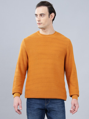 CANTABIL Solid Round Neck Casual Men Yellow Sweater