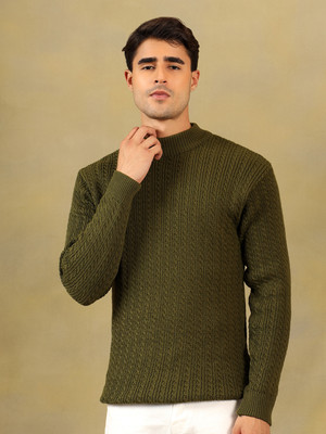 KVETOO Self Design Round Neck Casual Men Green Sweater