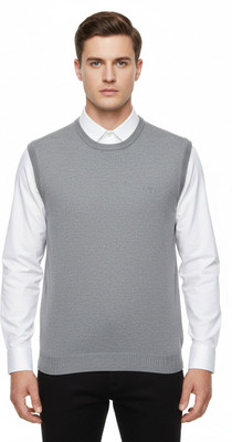 VOMAZO Solid V Neck Formal Men Grey Sweater