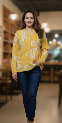 Fashionpoint Solid Round Neck Casual Women White, Yellow Sweater