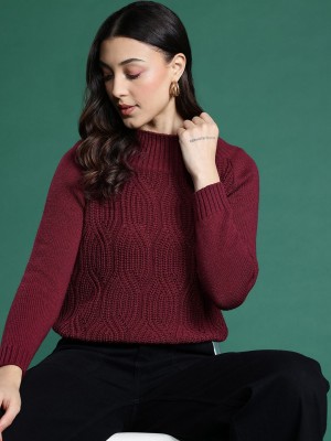 Dressberry Self Design Turtle Neck Casual Women Maroon Sweater