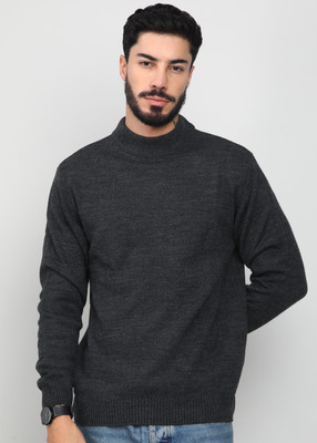 PARK AVENUE Solid High Neck Casual Men Grey Sweater