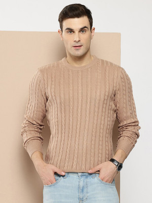 INVICTUS Self Design Round Neck Casual Men Beige Sweater