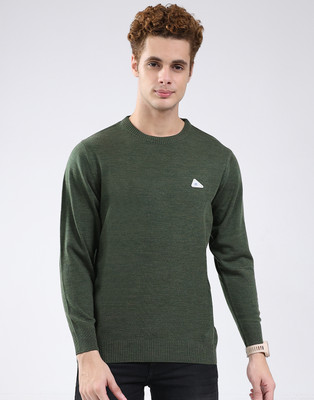 MONTE CARLO Solid Round Neck Casual Men Green Sweater