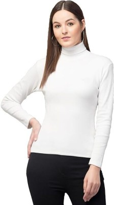 sewtaz Solid High Neck Casual Women White Sweater