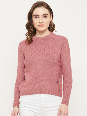 DUKE Solid Round Neck Casual Women Pink Sweater