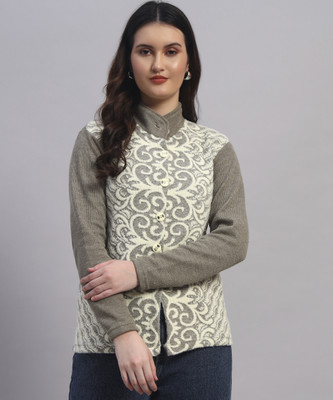GRAND MALBORK Printed Round Neck Casual Women Grey Sweater