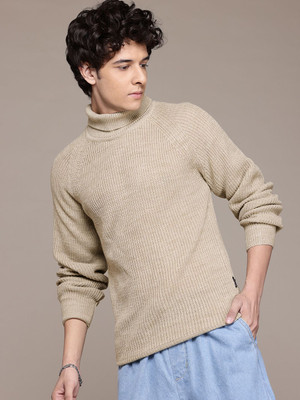 Roadster Solid Turtle Neck Casual Women Beige Sweater