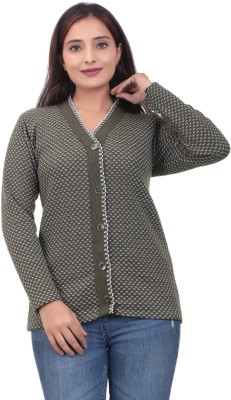 Prabh collection Self Design V Neck Casual Women Grey Sweater