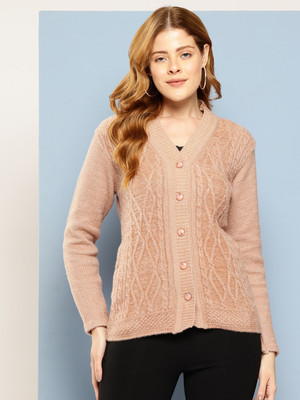 METRONAUT Self Design V Neck Casual Women Brown Sweater