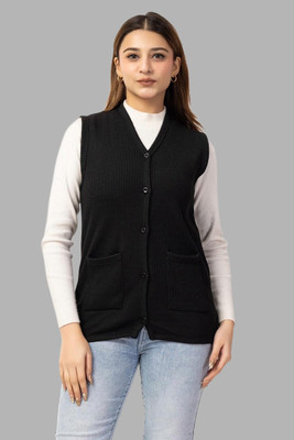 avtar Self Design V Neck Casual Women Black Sweater