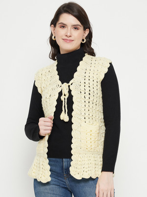 VERO AMORE Woven V Neck Casual Women White Sweater