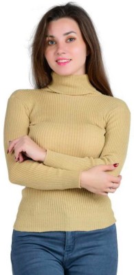 phancy Solid High Neck Casual Women Beige Sweater