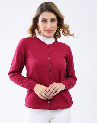 MONTE CARLO Solid Round Neck Casual Women Purple Sweater