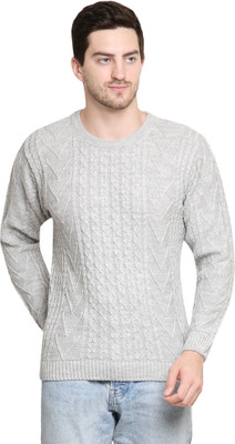 Clubble Self Design Round Neck Casual Men Grey Sweater