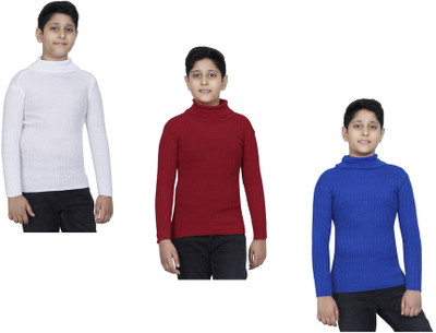 KAVYA Solid High Neck Casual Boys Multicolor Sweater