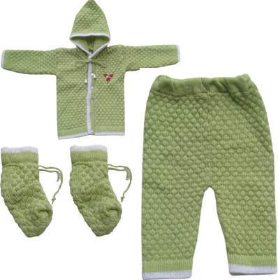 Ajsons Fashion Woven Hooded Neck Casual Baby Boys & Baby Girls Green Sweater