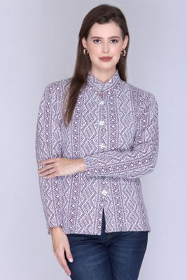 FASHSTORE Self Design Round Neck Casual Women Purple Sweater