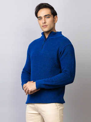 TYSORT Striped Mandarin Neck Casual Men Blue Sweater