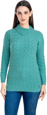 MODA ELEMENTI Solid Collared Neck Casual Women Green Sweater