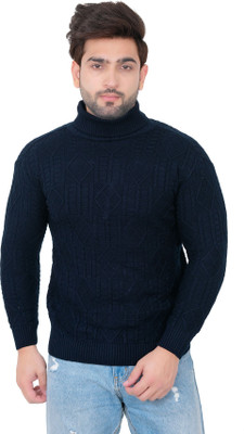 Dartline Solid High Neck Casual Men Dark Blue Sweater