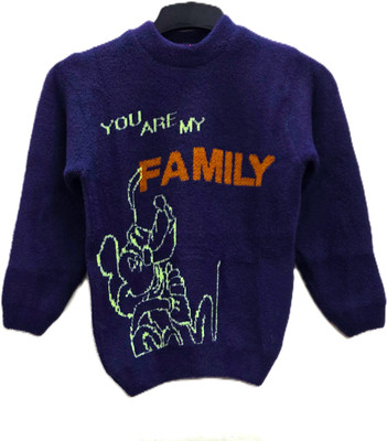 Juniorx Woven Round Neck Casual Boys & Girls Dark Blue Sweater