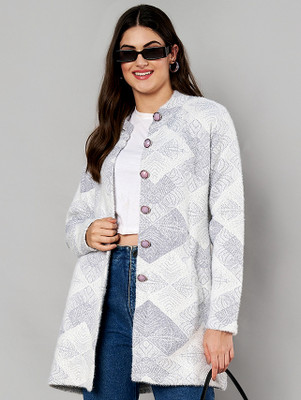 eWools Printed Round Neck Casual Women Grey Sweater
