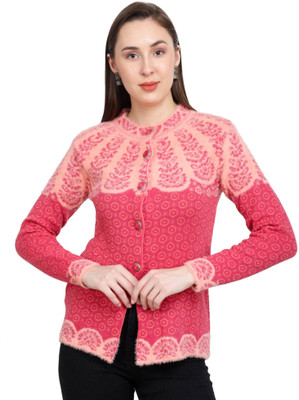 HITTIKA Self Design Round Neck Casual Women Pink Sweater