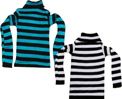 MTI FASHIONS Striped High Neck Casual Girls Multicolor Sweater