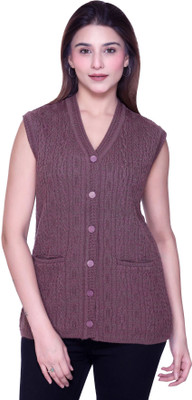 aarbee Self Design V Neck Casual Women Brown Sweater