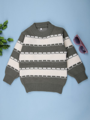 V-MART Colorblock Round Neck Casual Boys Grey, White Sweater