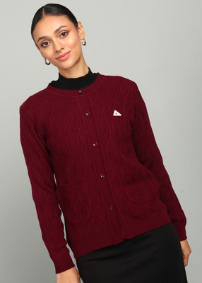 MONTE CARLO Self Design Crew Neck Casual Women Maroon Sweater