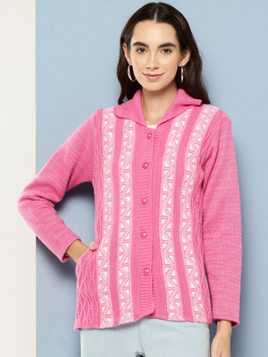 Aarika Woven Collared Neck Casual Women Pink Sweater