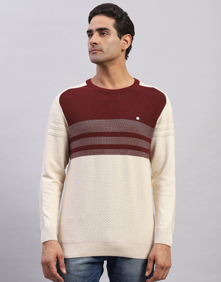 MONTE CARLO Self Design V Neck Casual Men White Sweater