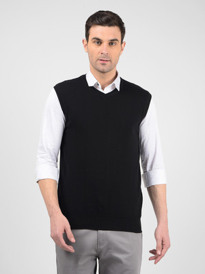 NUMERO UNO Solid V Neck Casual Men Black Sweater