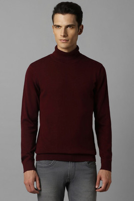 LOUIS PHILIPPE Solid Turtle Neck Casual Men Maroon Sweater