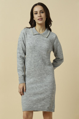Allen Solly Solid Collared Neck Casual Women Grey Sweater