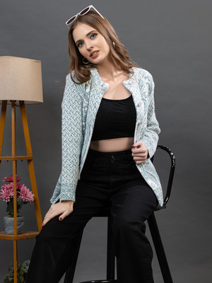 dadu dayal Floral Print Round Neck Casual Women Green Sweater