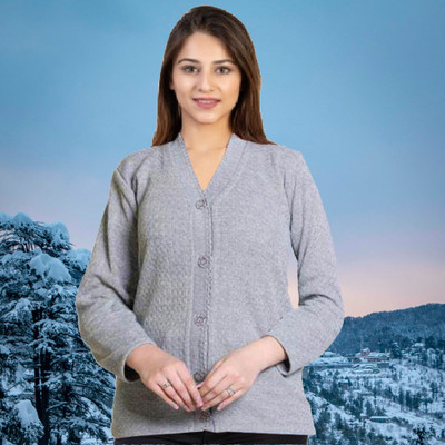 DivyaFashion Solid V Neck Casual Women Grey Sweater