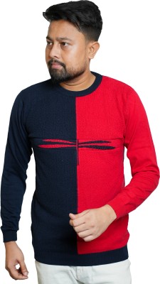 Irish Solid Round Neck Casual Men Red Sweater